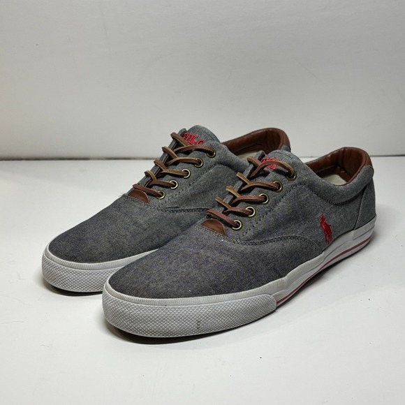 Polo Ralph Lauren Other - Polo Ralph Lauren Vito Mens 11D Grey Chambray Leather Trim Sneakers‎ Low Shoes